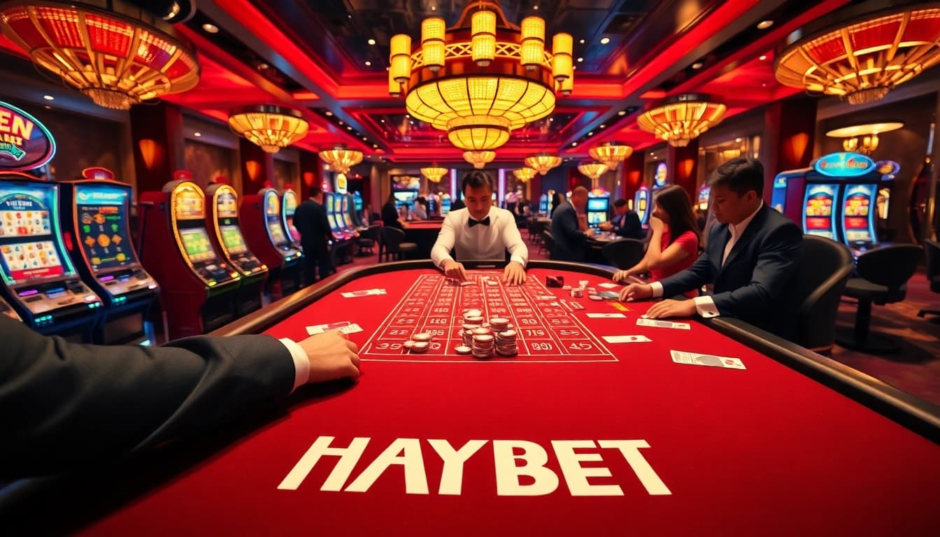 Experience the thrill of HAYBET at a luxurious casino table with vibrant gameplay.