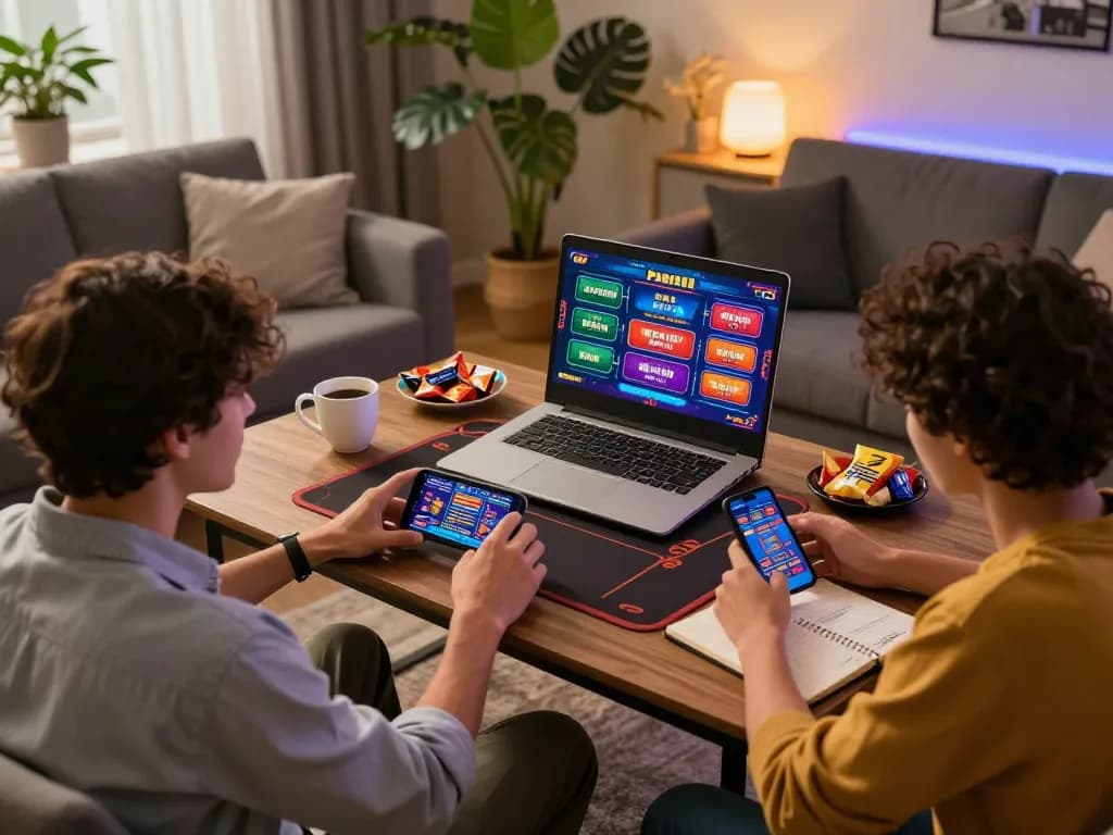Experience exciting online gaming with open88 in a modern living room setup, showcasing vibrant casino themes.