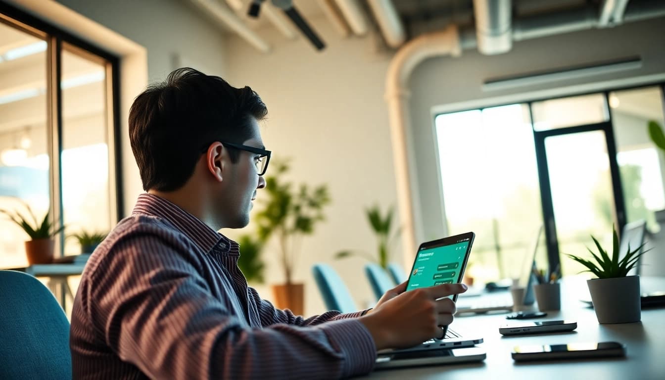 WhatsApp Web usage in a modern workspace with seamless cross-device communication.