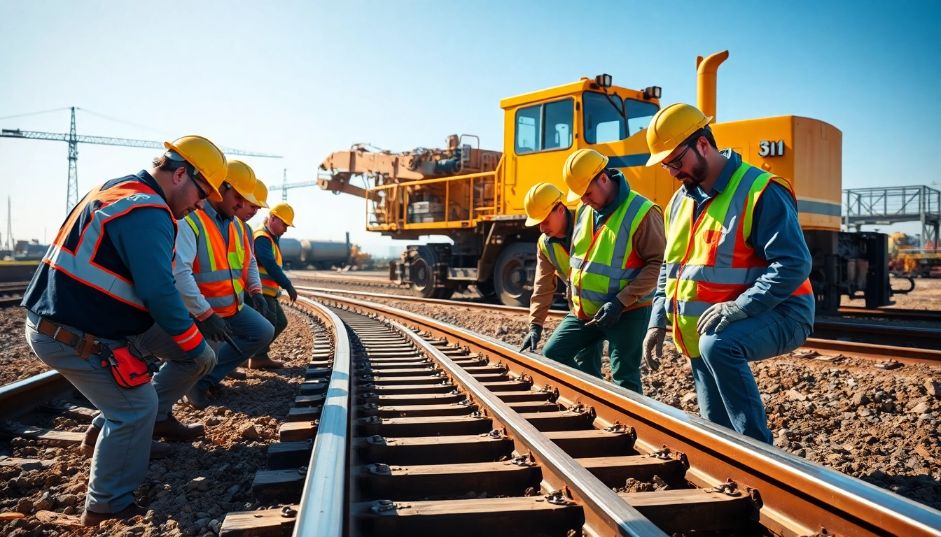 Railroad Contractors Near Me engaging in safety inspections on-site with machinery.