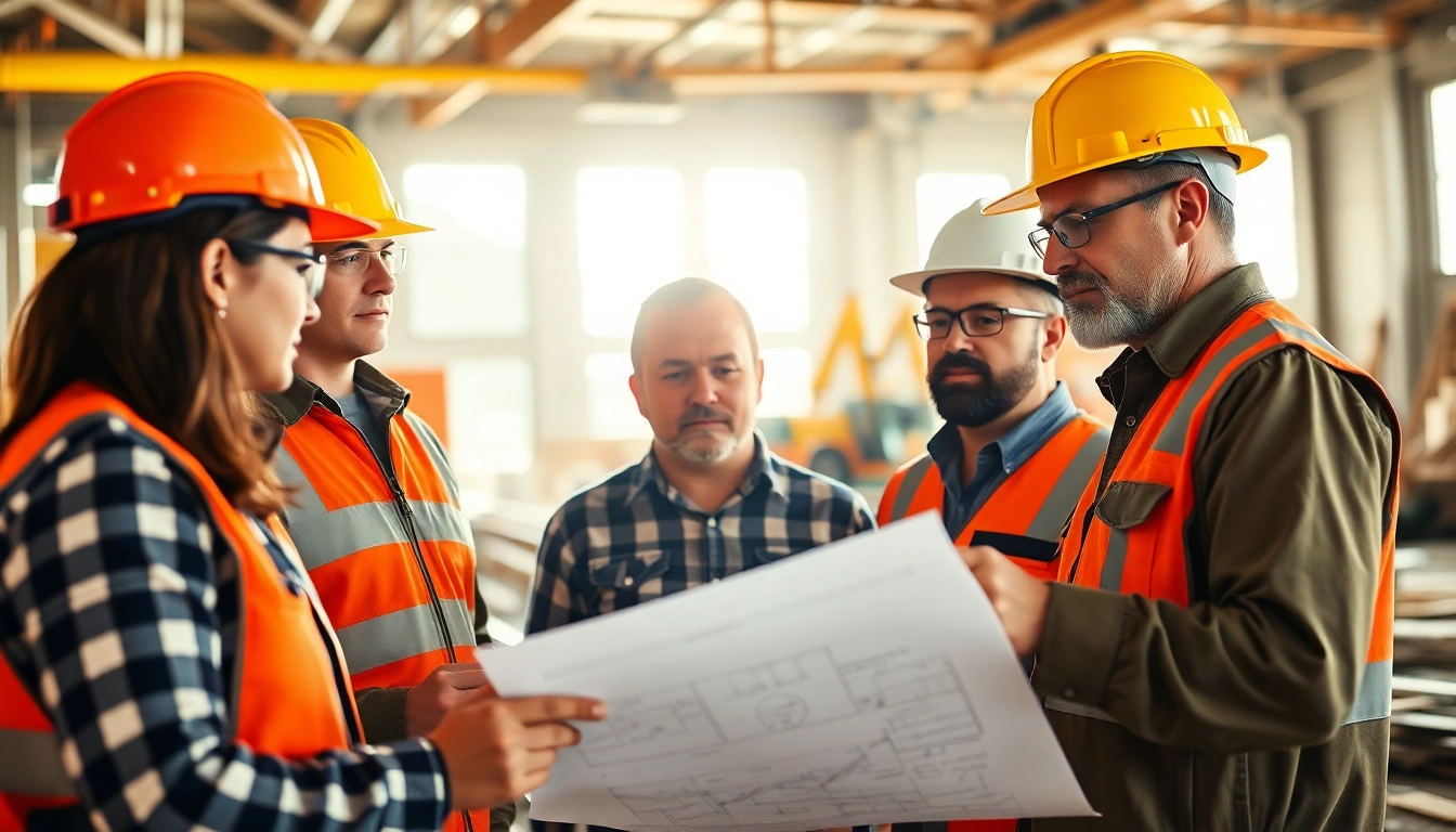 Collaborative New Jersey Commercial General Contractor team discussing project details at a construction site.