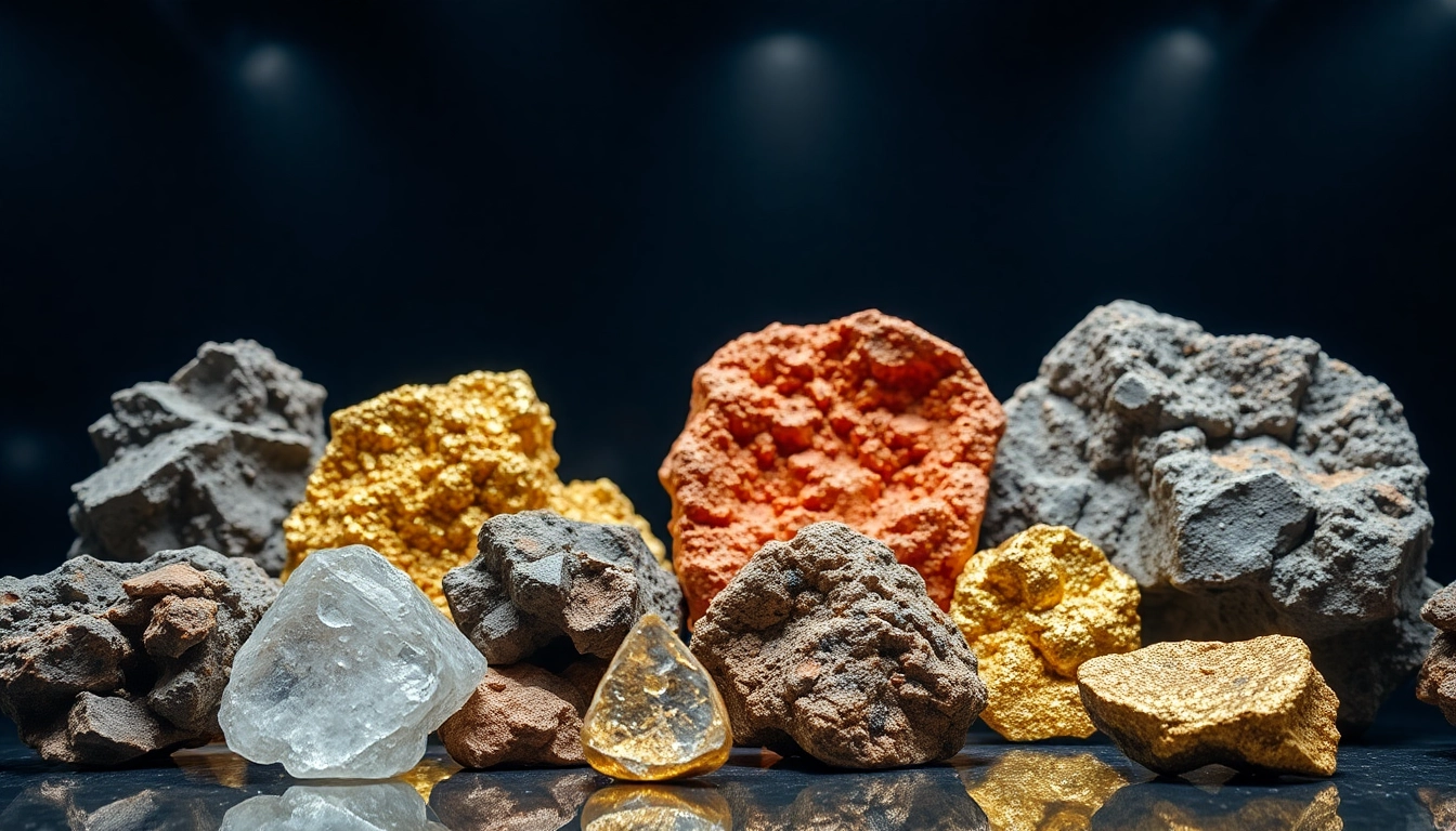 Showcasing vibrant Ore specimens in an educational exhibit, highlighting natural textures.