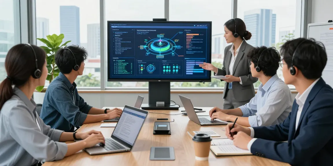 Team collaborating on IT support in business strategies in a modern office setting.