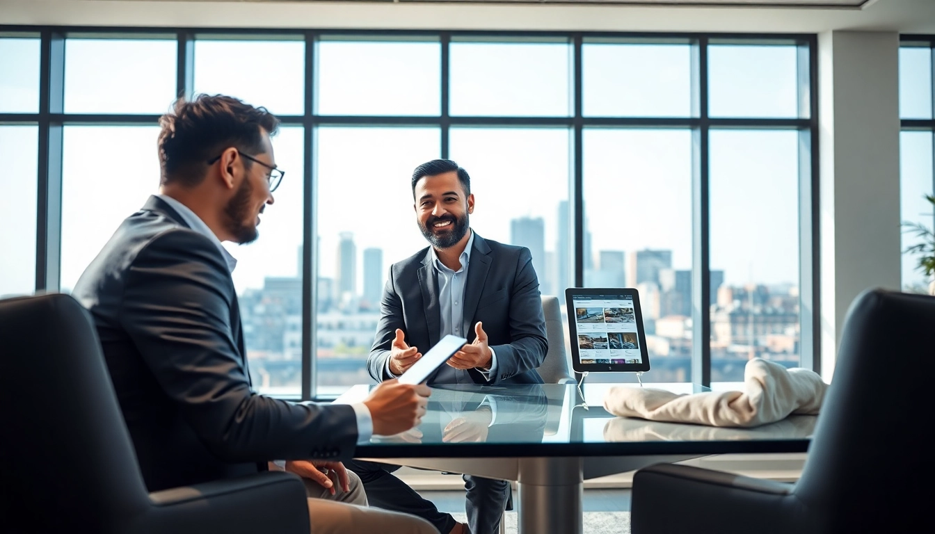 Showcasing guaranteed rent in Southall, a real estate agent engages with a tenant in a modern office.