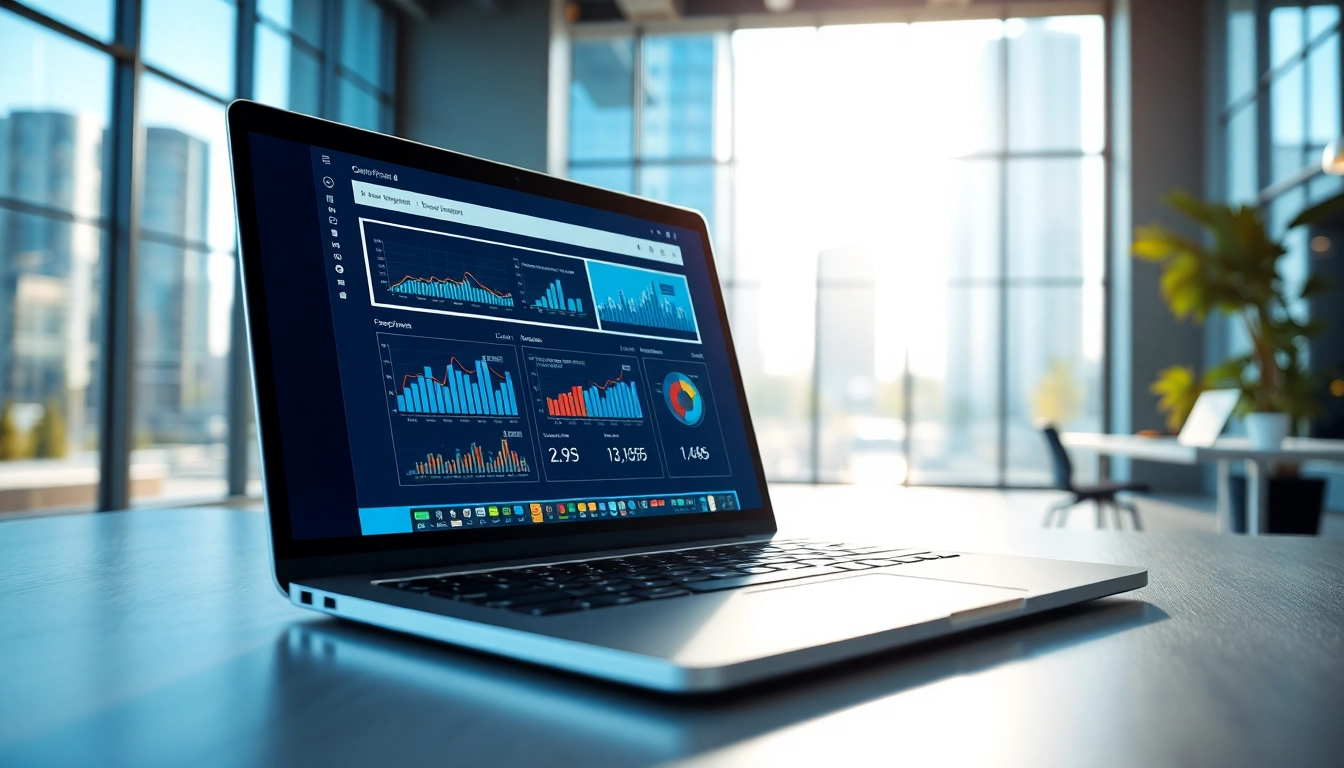 Showcasing enterprise search software dashboard with analytics on a modern laptop.