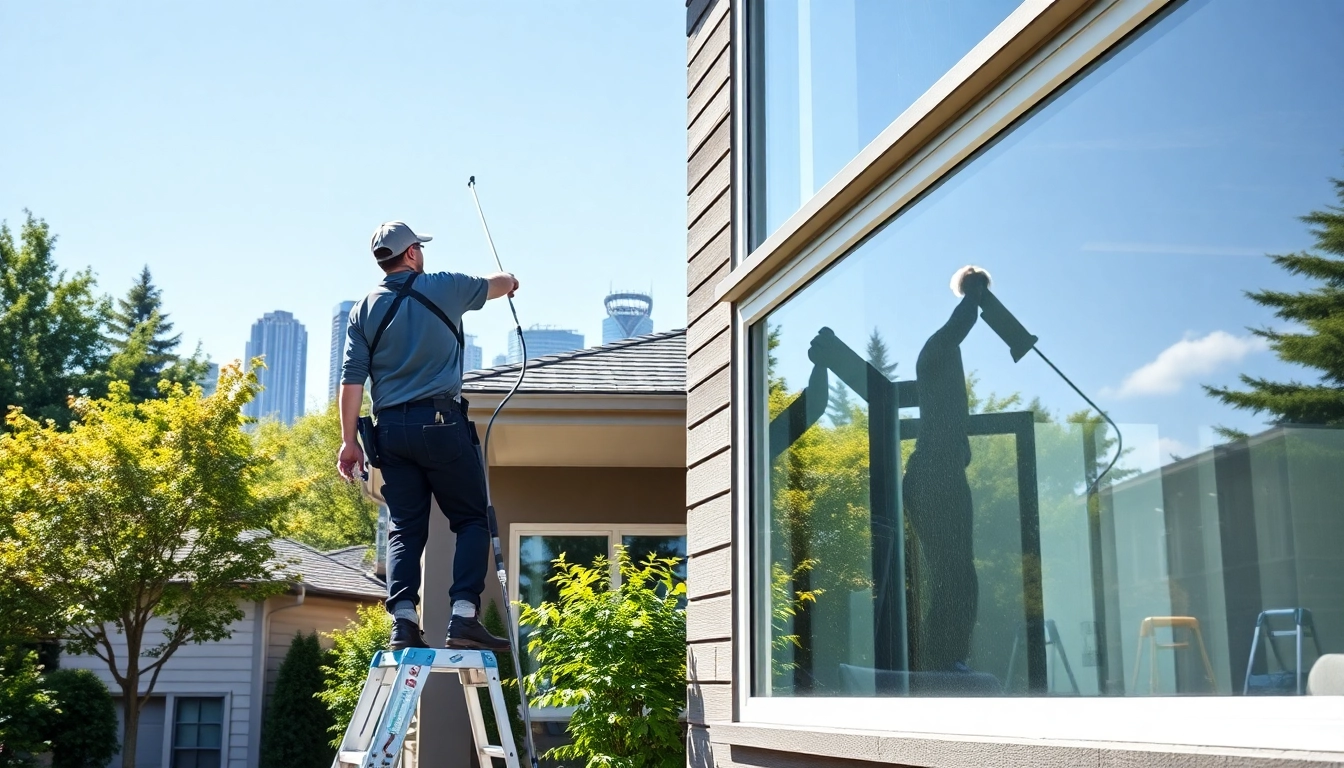 Professional team cleaning windows for a Seattle window cleaning service, ensuring clarity and shine.