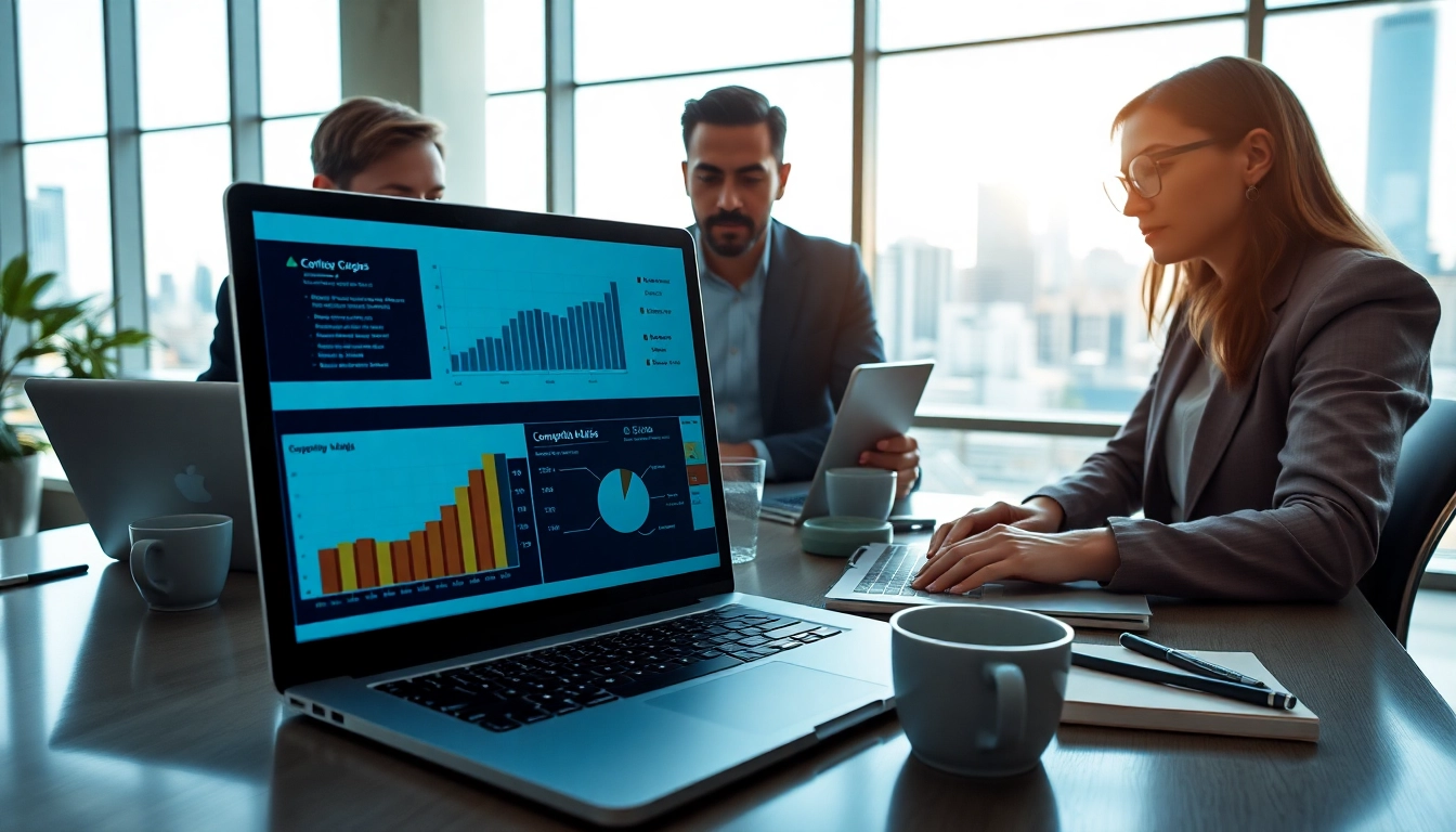 View a professional team using tech to Find competitor customer list effectively in a bright office.
