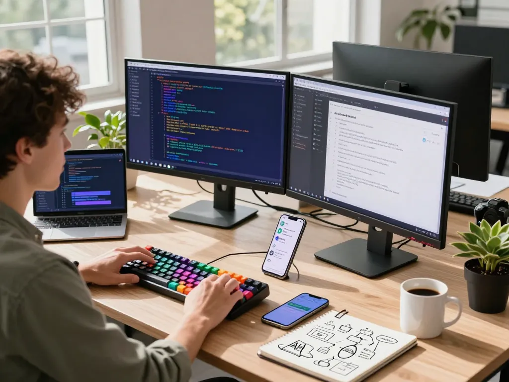 Youthful developer coding for the molt bot in a modern workspace.