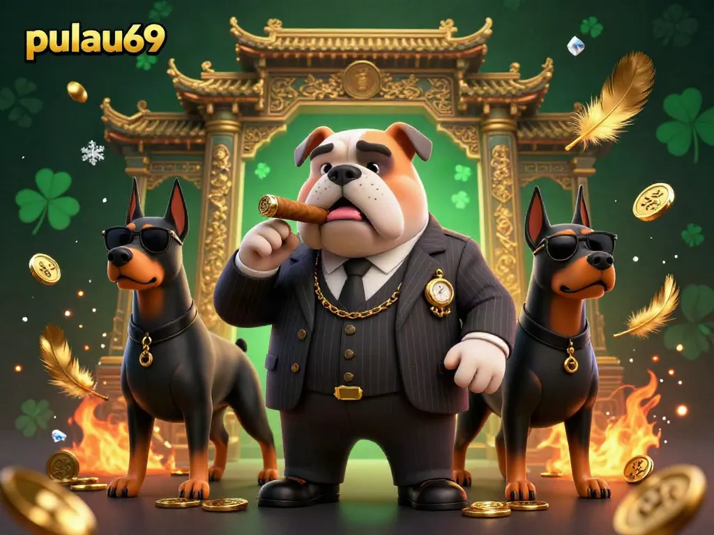 Experience thrilling action at pulau69 with a mafia bulldog in a lavish gambling scene.
