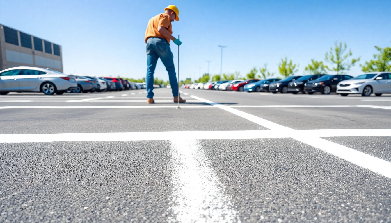 Enhance your space with Jackson parking lot striping, featuring brightly painted lines and clear markings.