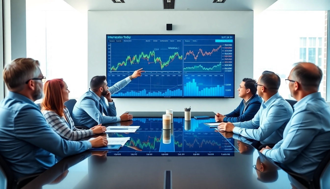Discussing interest rates today among financial analysts at a conference table with charts in view.