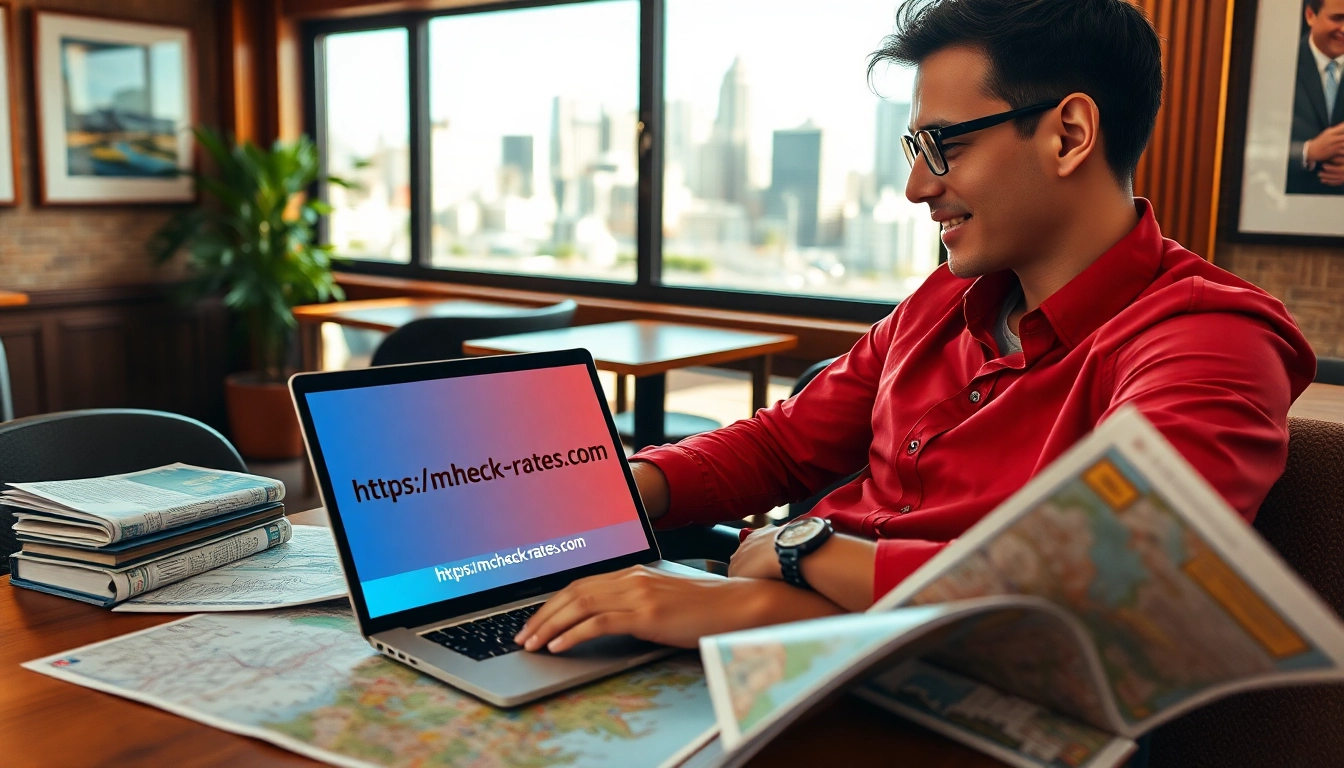 Plan your trip with https://m.check-rates.com using travel guides and laptop in a cozy café.