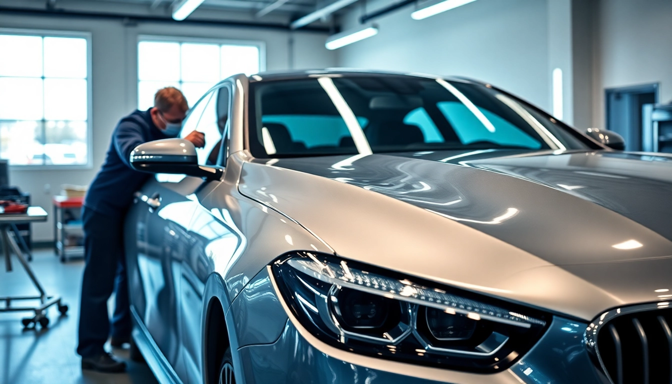 Expert paint protection film installer in Fort Worth applying high-quality film to a luxury vehicle.