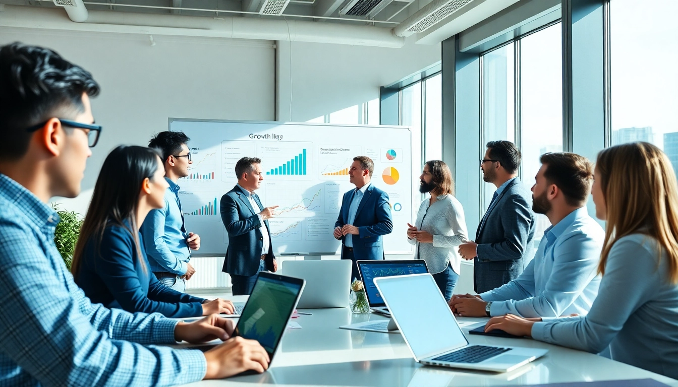 Captivating business growth insights shared among a motivated team in an innovative office.