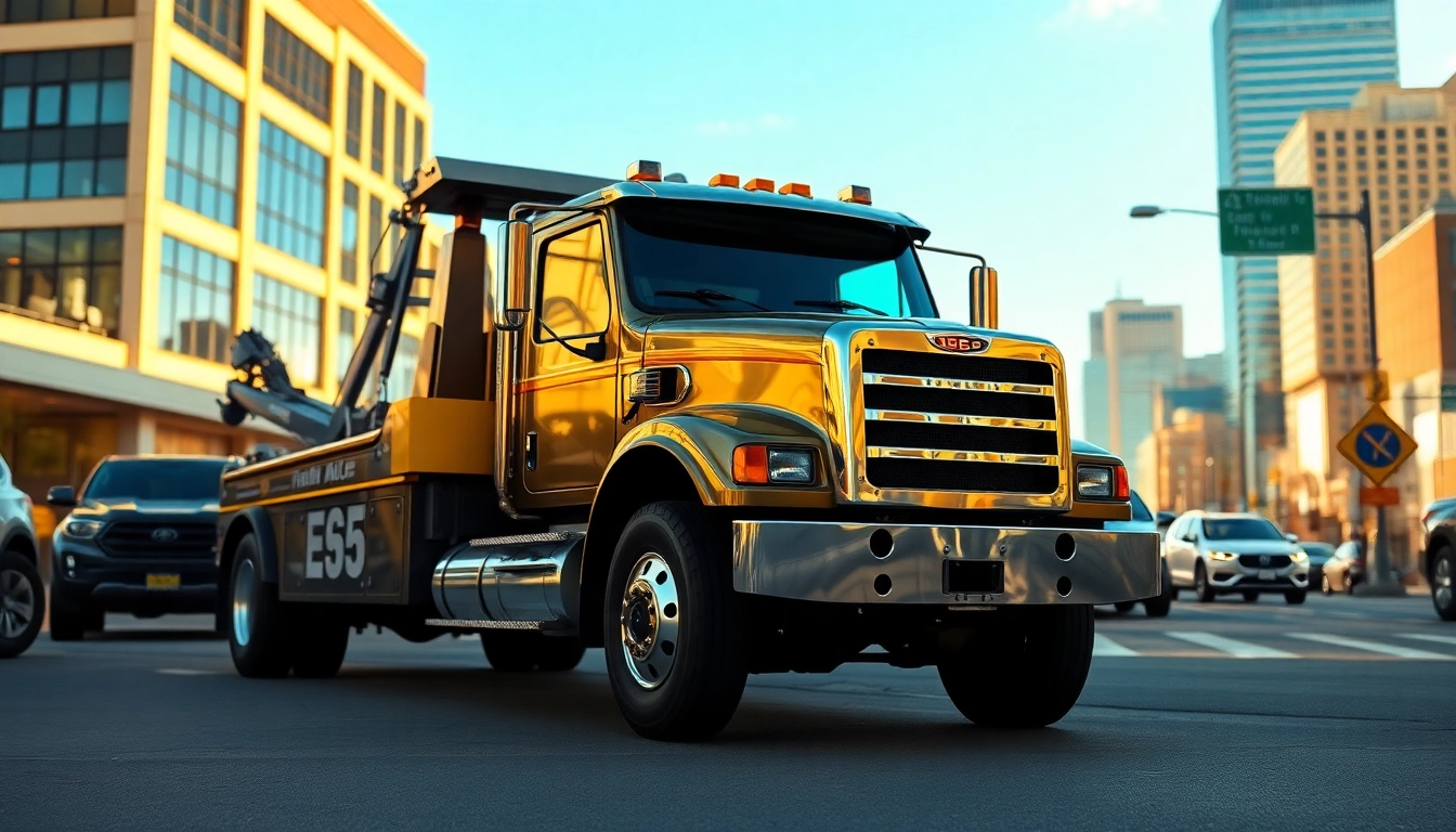 Towing service Nashville TN provided by a professional tow truck in a vibrant urban setting.