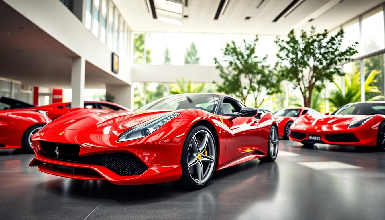 Showcase of Ferrari dealer in Durban featuring a stunning red Ferrari against a luxurious backdrop.