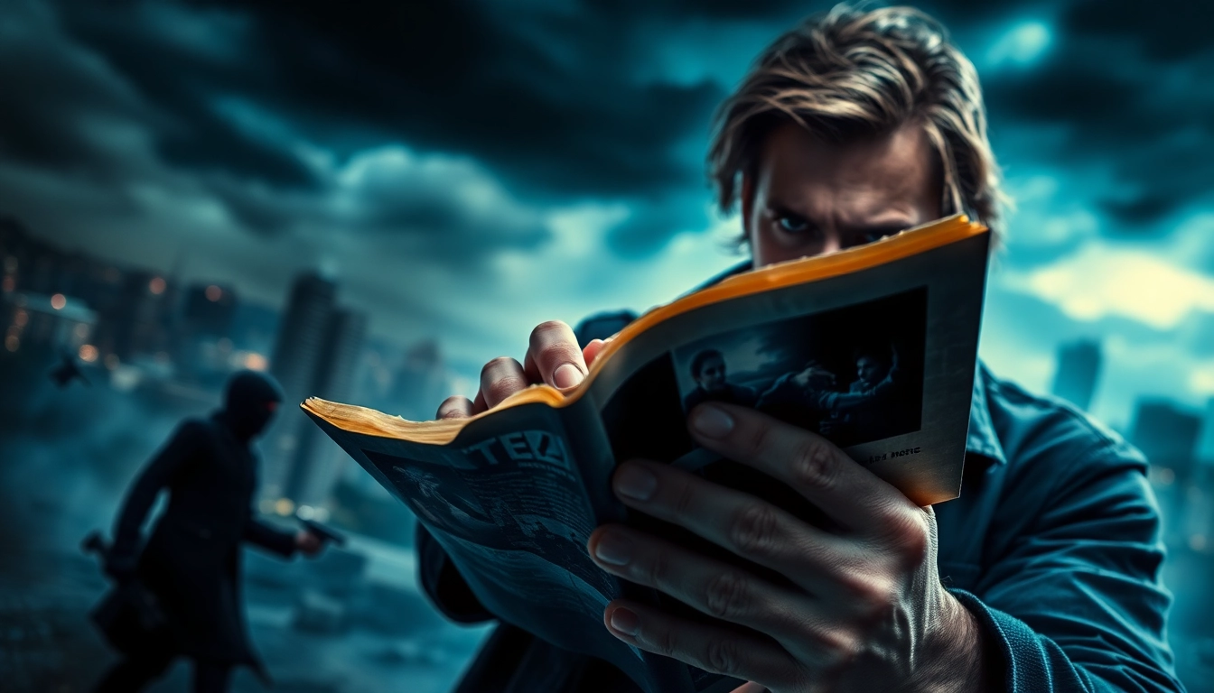 Engaging fast-paced thriller cover featuring tense protagonist in a stormy city backdrop.