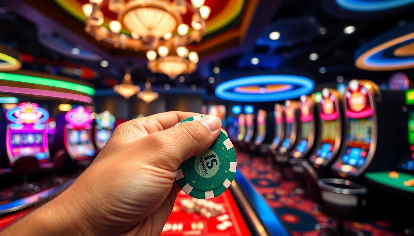 Engaging moment at a real money casino SA showcasing vibrant poker chips and a buzzing atmosphere.