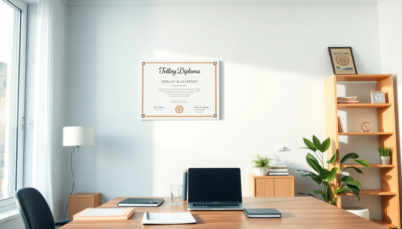 Diploma kopen displayed in a bright, professional home office setting.