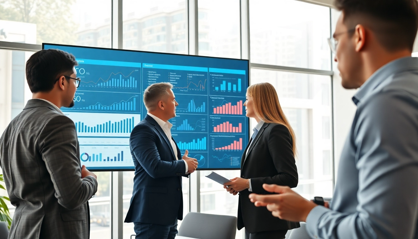 Team utilizing AI for competitive intelligence analysis in a modern office setting.