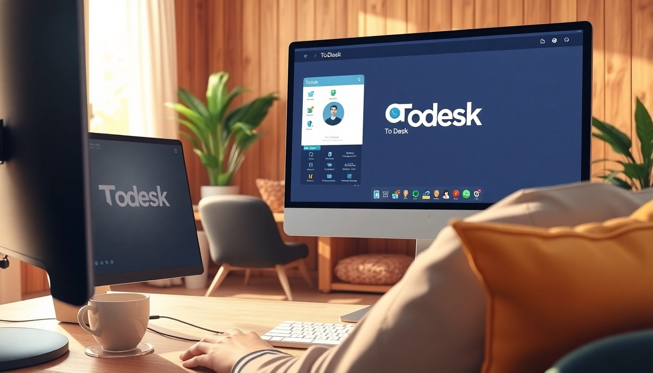 Utilizing ToDesk远程控制 software for efficient remote desktop management in a cozy office