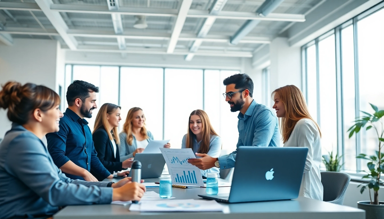 Agentur SEO Team arbeitet zusammen in einem hellen, modernen Büro.