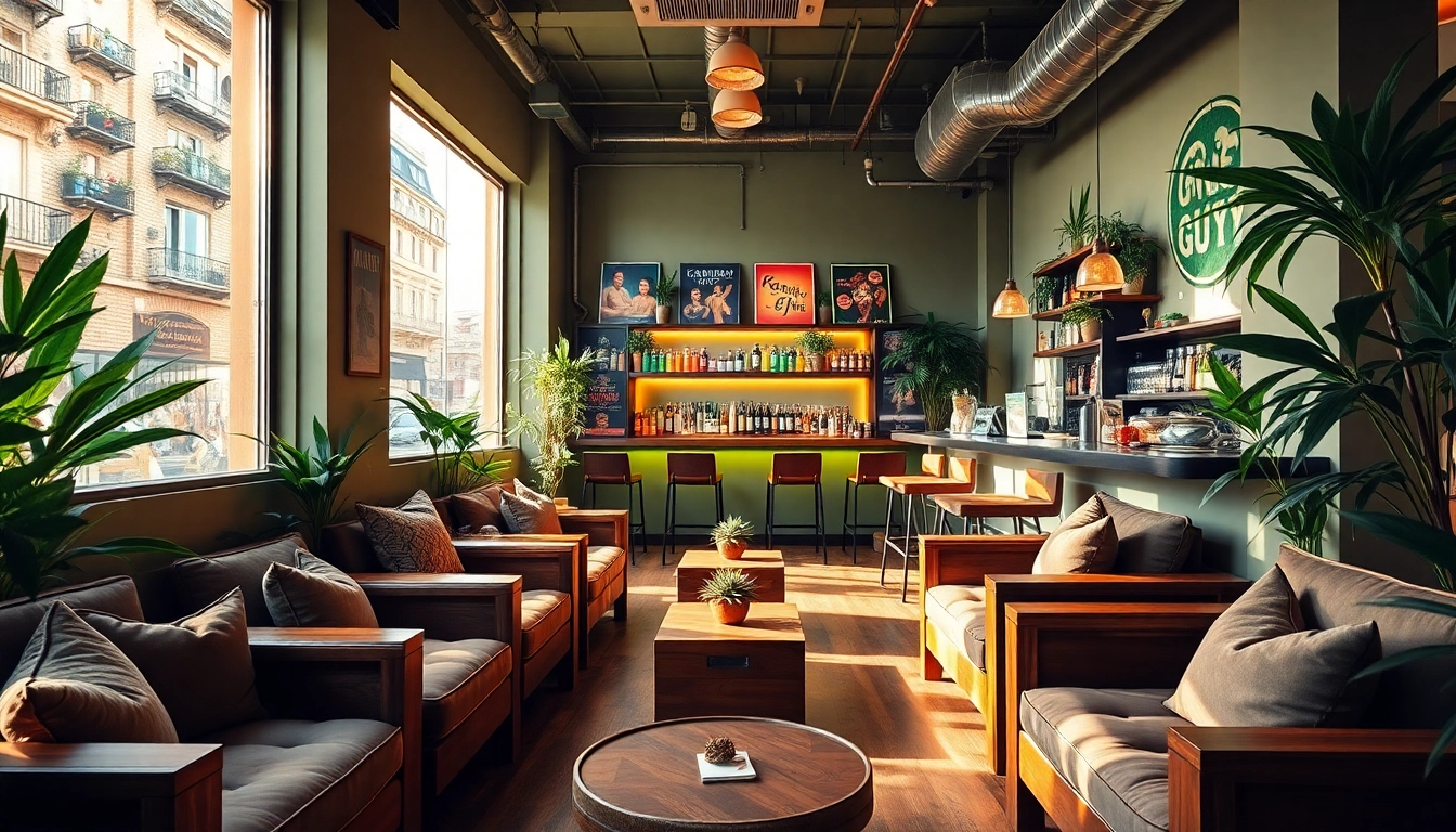 Experience the lively atmosphere of Green Guyz Cannabis Club Madrid, featuring cozy seating and an inviting lounge.