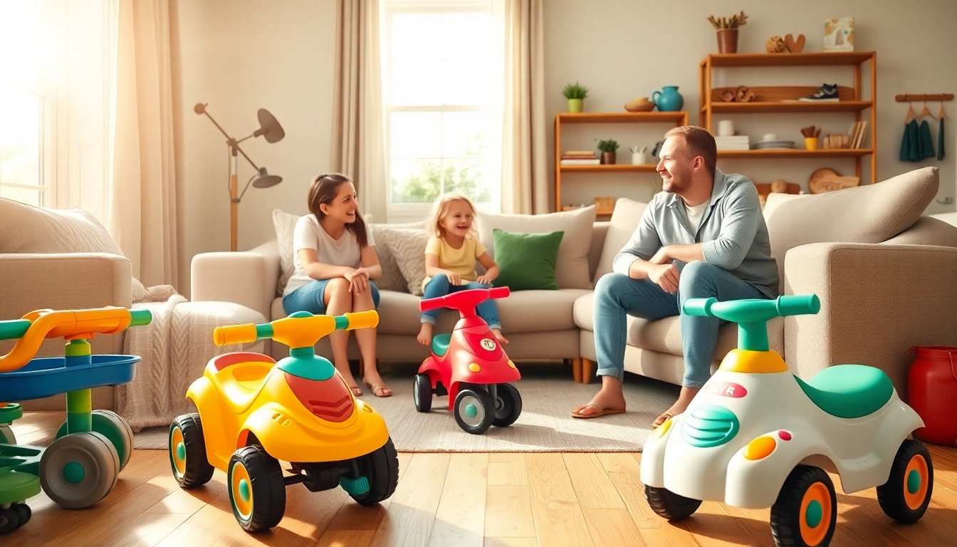 Explore GARVEE.com quality products with a family enjoying colorful ride-on toys and furniture.