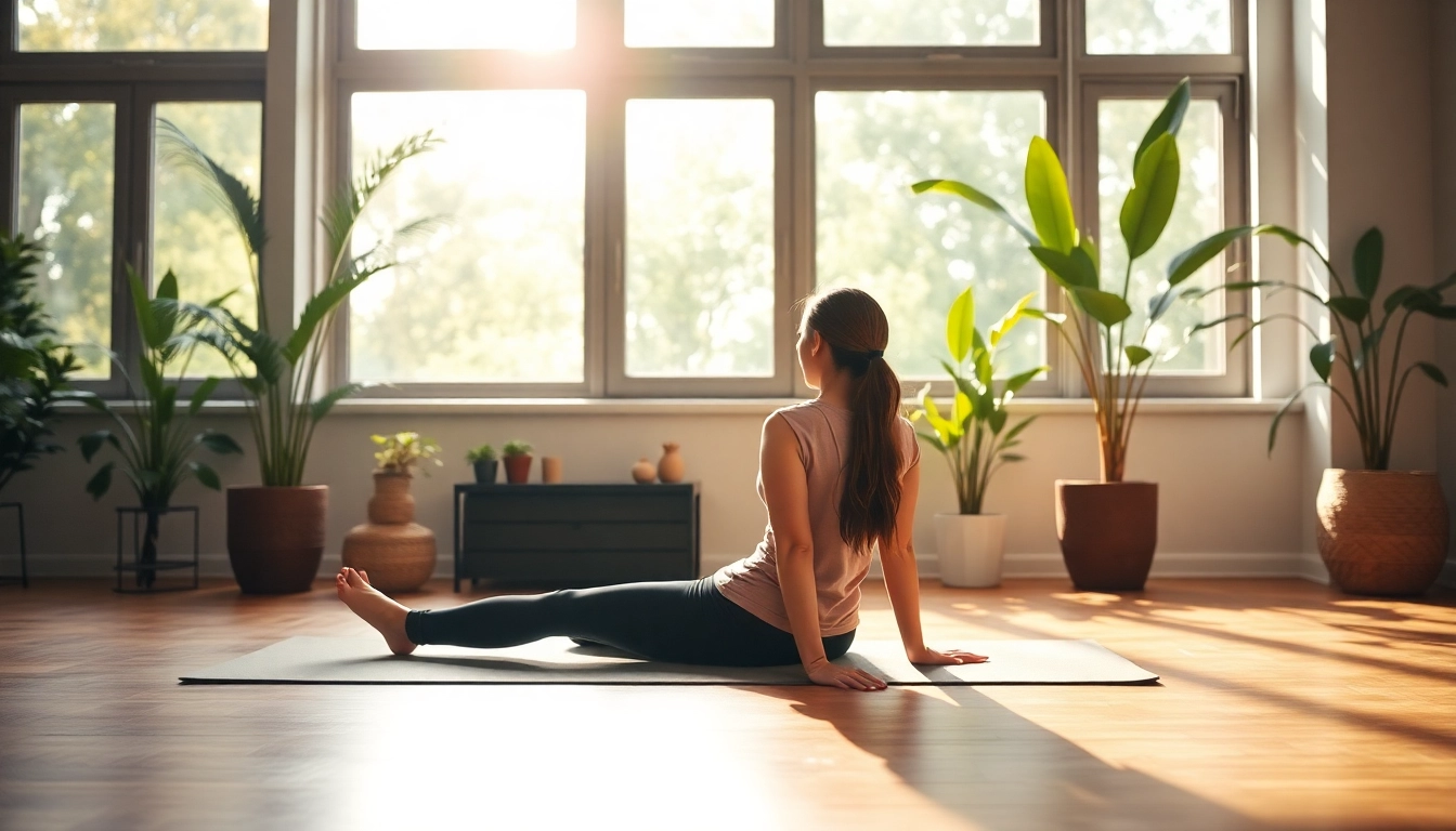 Practicing yoga techniques as effective back pain remedies in a serene wellness setting.