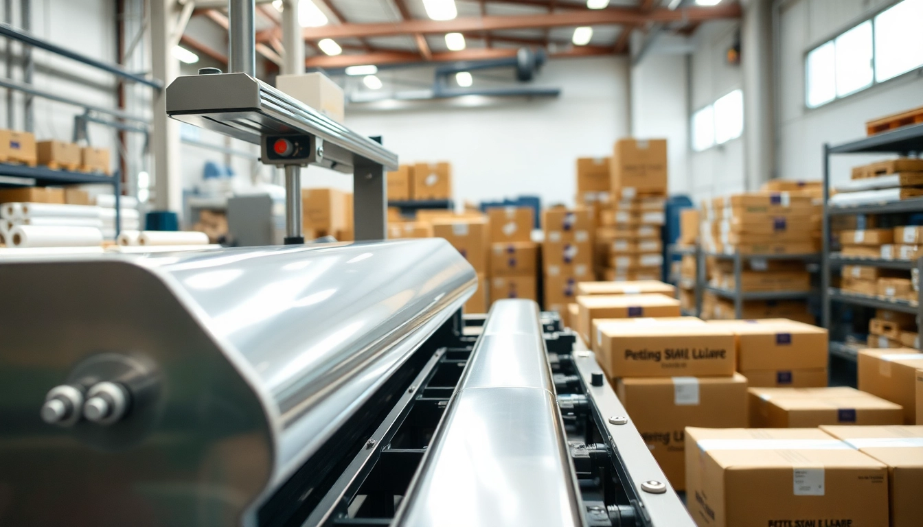 Shrink wrap machine efficiently packaging products, showcasing performance and precision in an industrial environment.