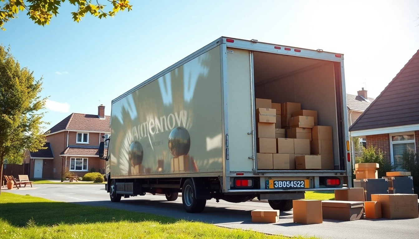 Removals company Cheltenham loading moving truck with furniture and boxes.