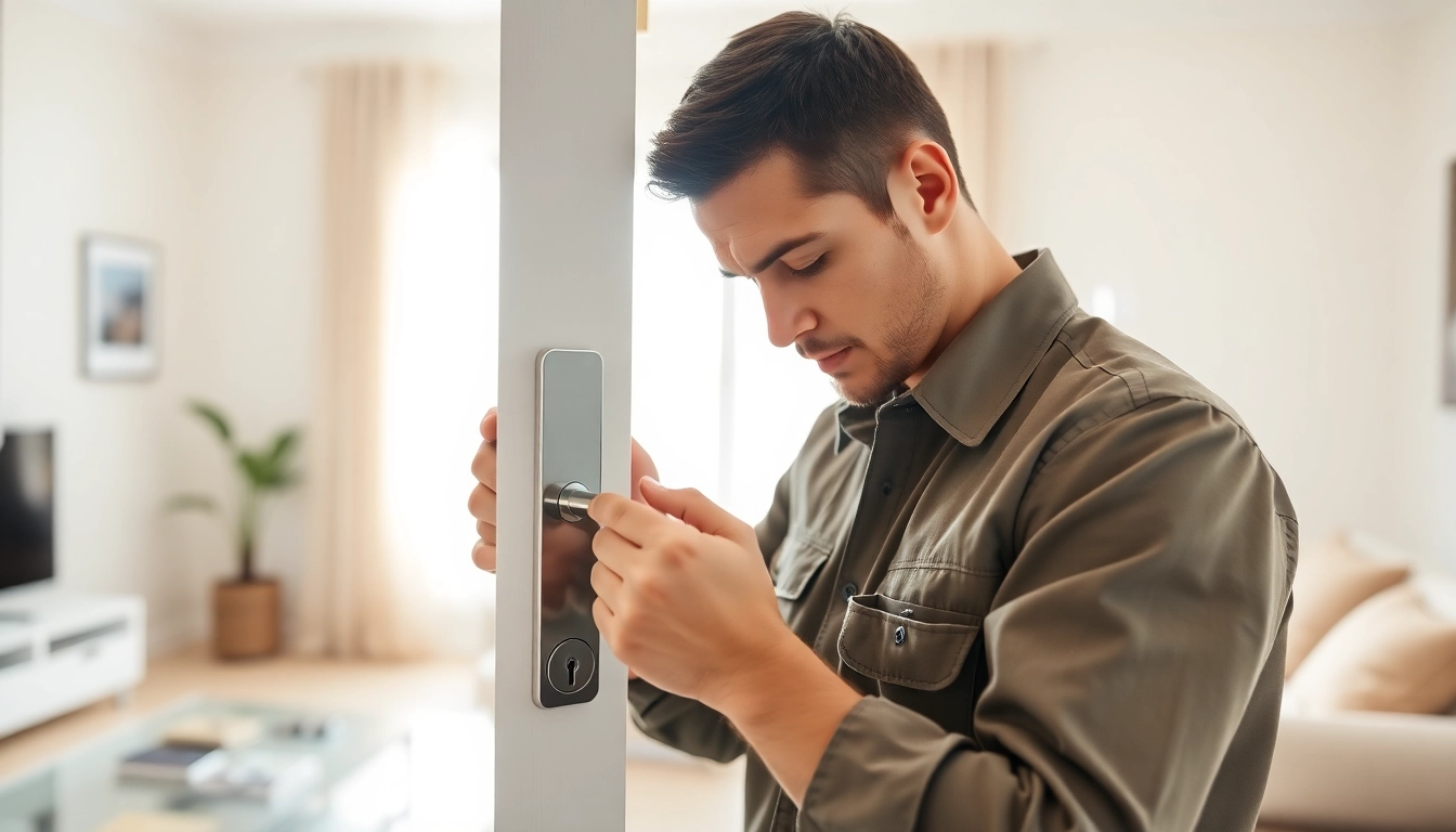Durham locksmith performing a door lock installation in a modern home.