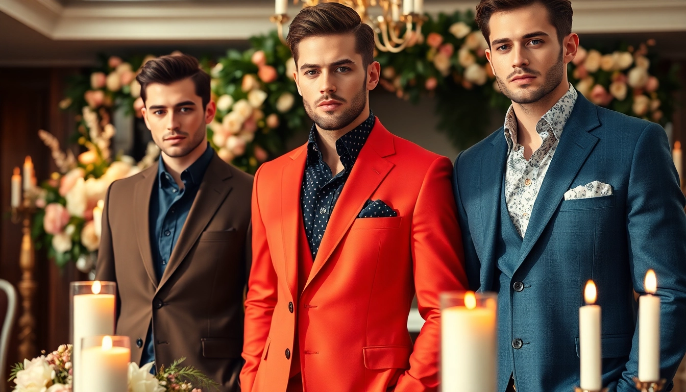 Showcasing designer menswear in an elegant wedding setting with intricate details and luxurious fabrics.