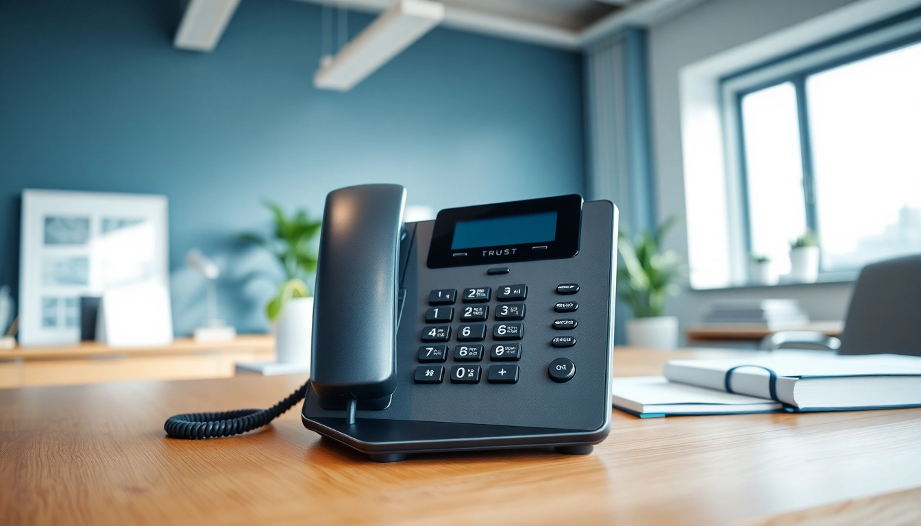 Explore advanced business phone systems in a modern office setting with high-quality design.