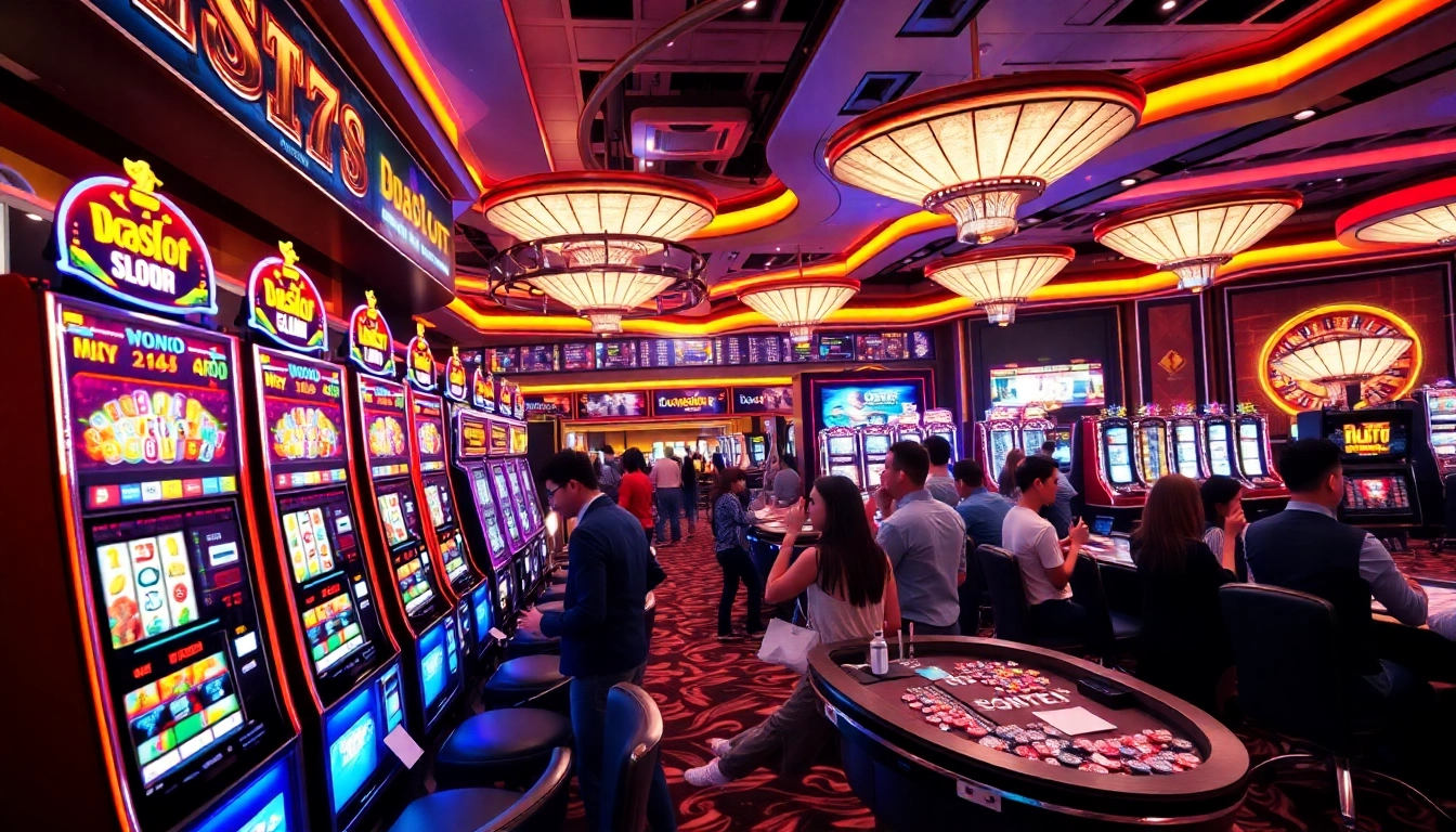 Players enjoy the immersive doaslot slot machine experience in a luxurious casino setting.