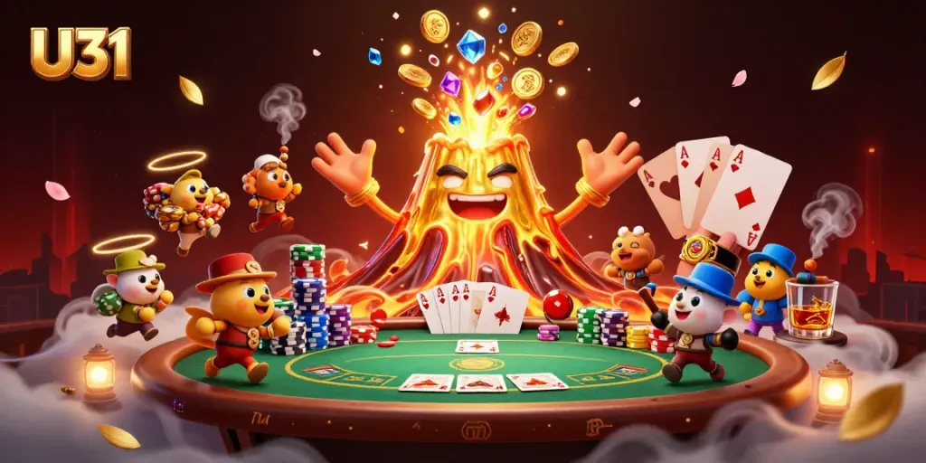 Experience U31's exciting casino world, where golden treasures erupt amidst thrilling poker action.