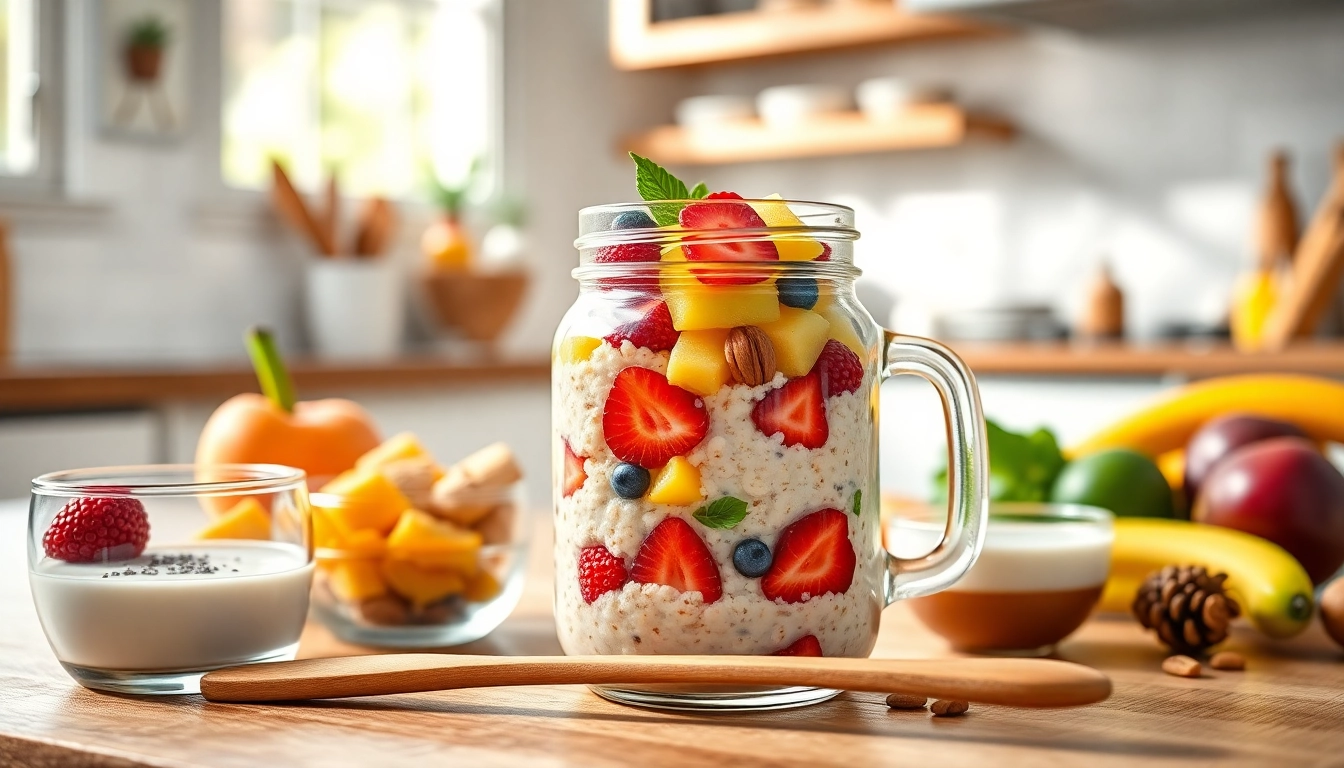 Enjoying a healthy breakfast with https://masonjarbreakfast.com featuring overnight oats in a mason jar.