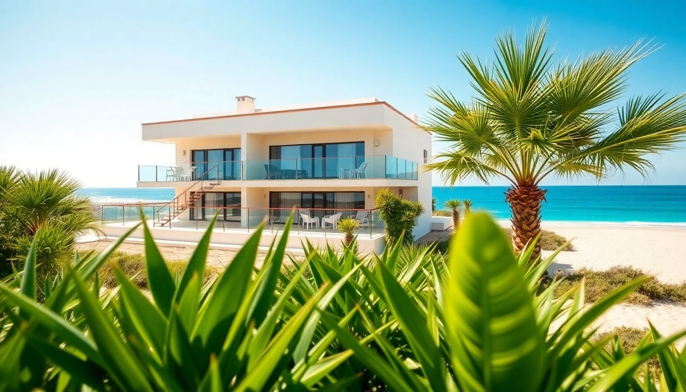 Showcasing an attractive villa with lush greenery and beach, representing alanya property sale.