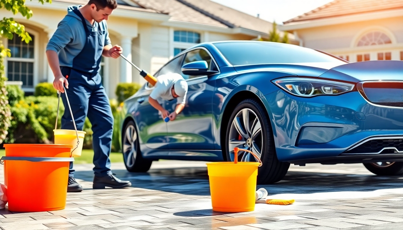 Enhance your vehicle with mobile auto detailing, showcasing expert services in a serene residential environment.