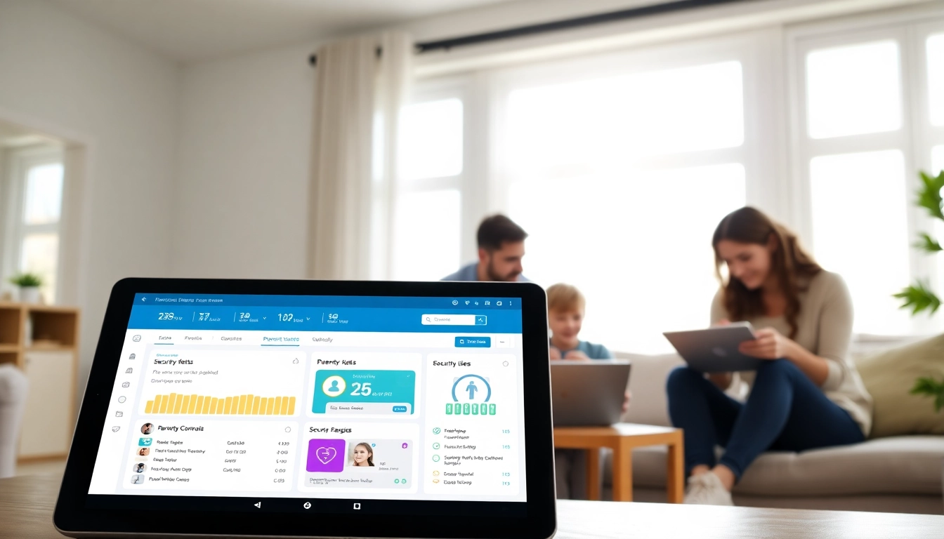 Protect your family's digital life with features from https://auhra.se, illustrated in a cozy living room.