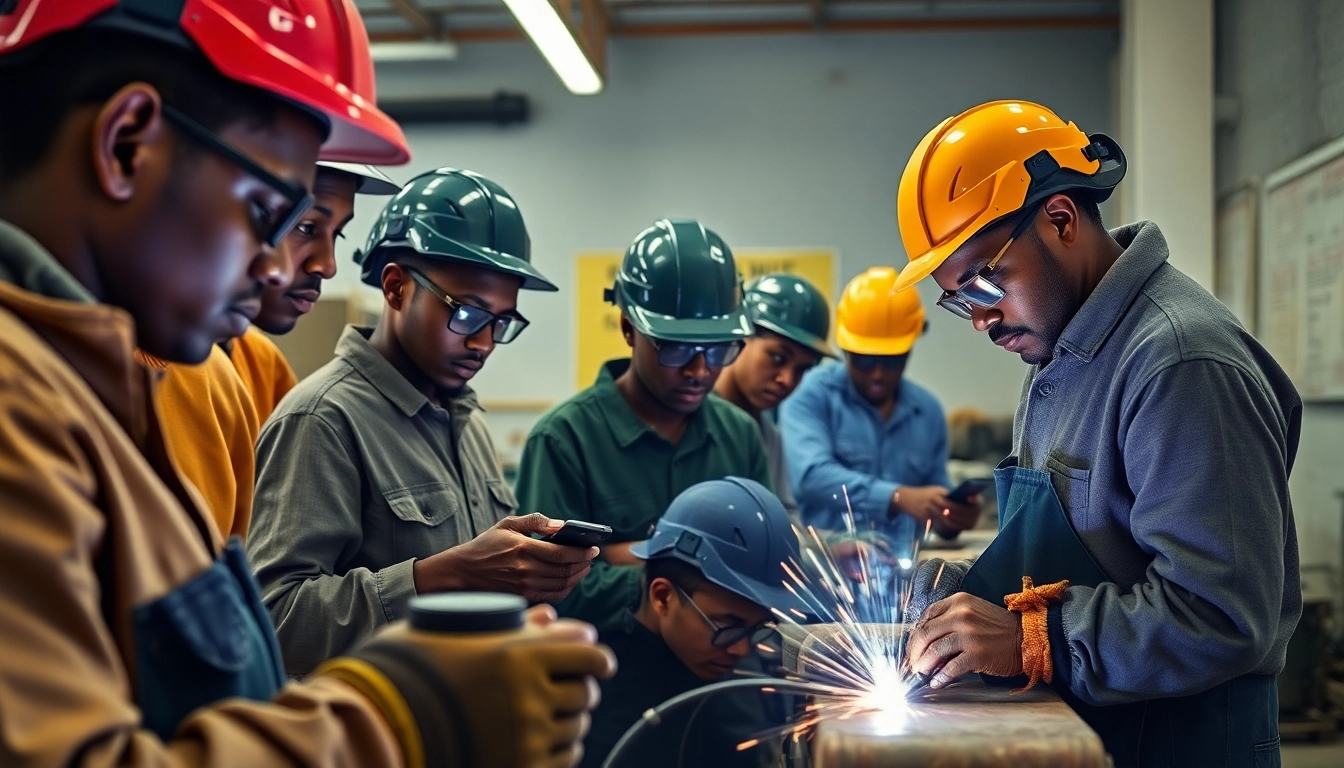 Welding training durban: students practicing arc welding techniques at Abethu Skills Development Center.