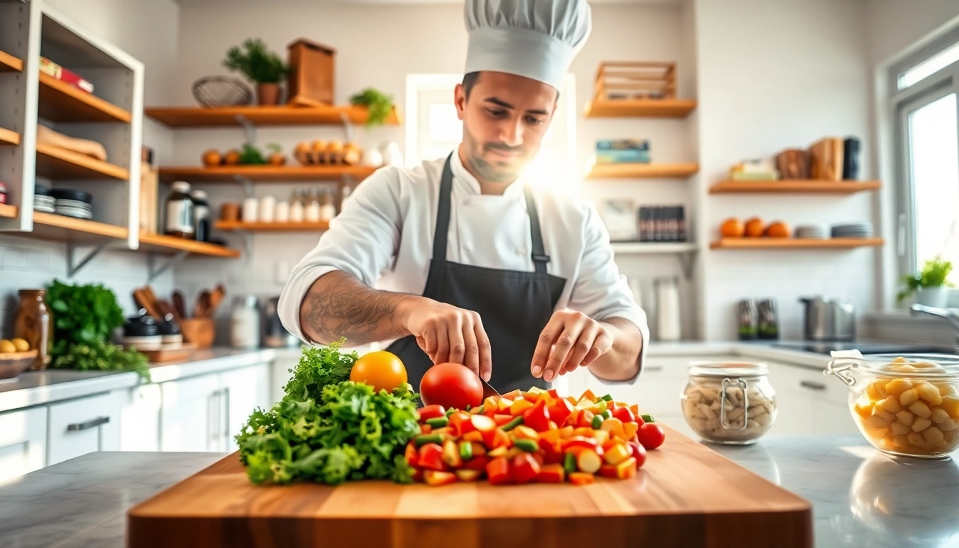 Discover vibrant cooking action at recipesalexarciab.com with a chef preparing fresh ingredients.