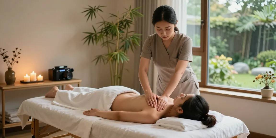 스웨디시 마사지 중인 모습, 아늑한 스파 환경과 편안한 분위기 강조