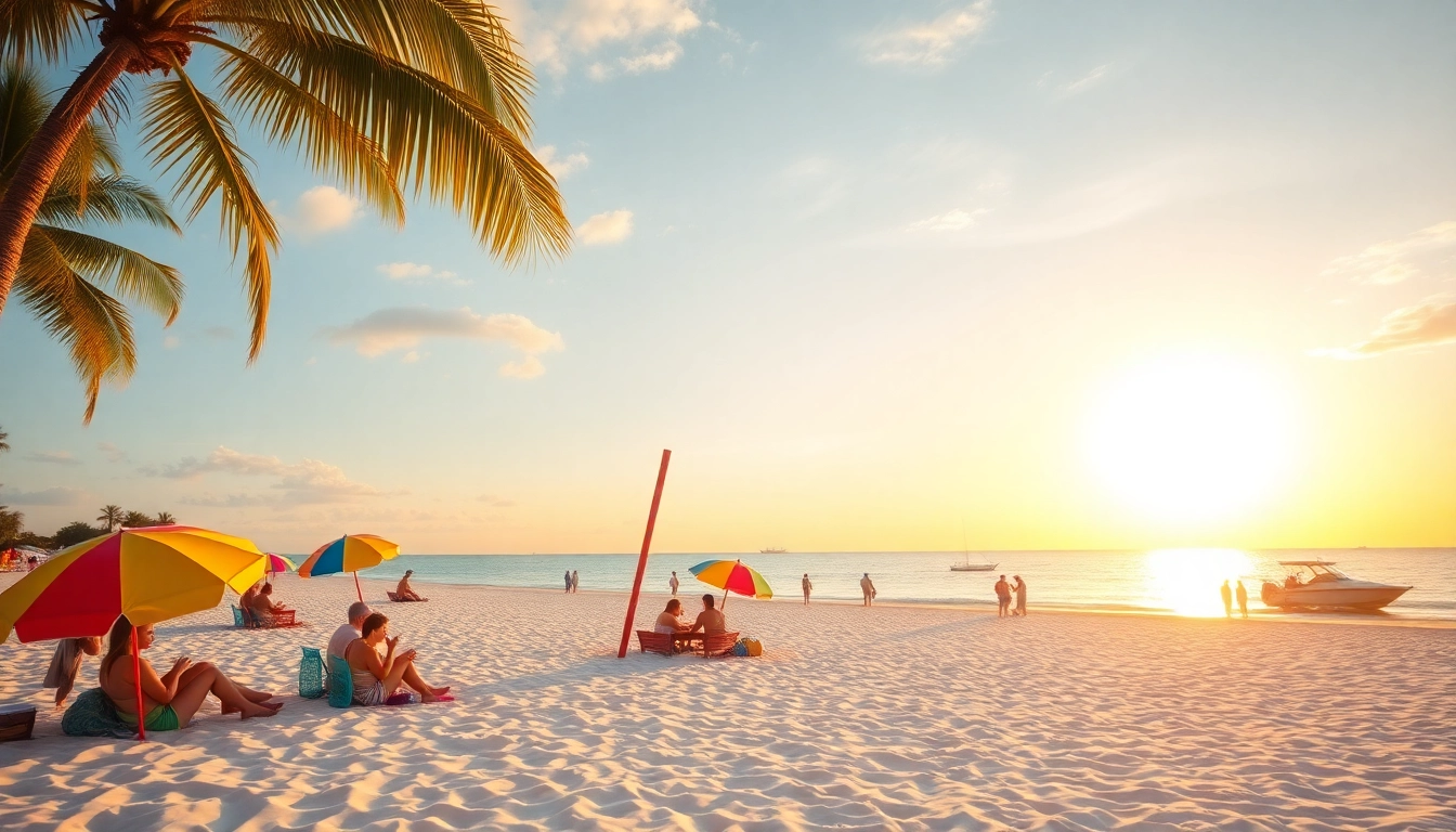Families enjoying Clearwater Beach sunset with picturesque surroundings and serene water.