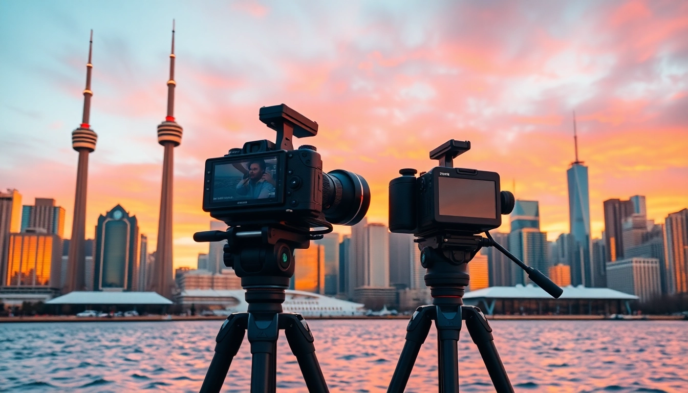 Engaging Toronto videography showcasing a vibrant skyline during sunset with iconic landmarks.
