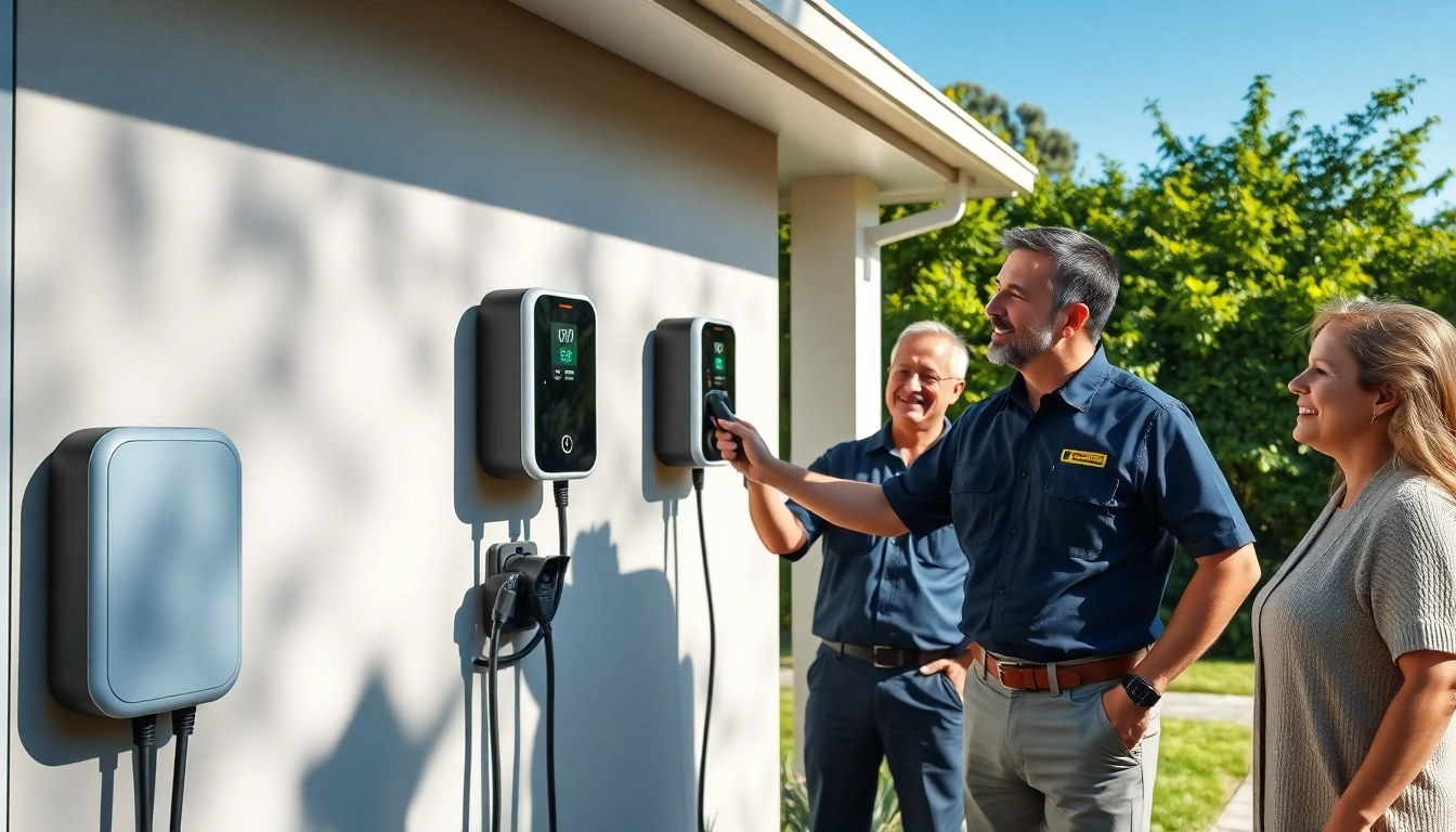EV charger installation cost scene with a professional electrician and satisfied homeowner in Melbourne.