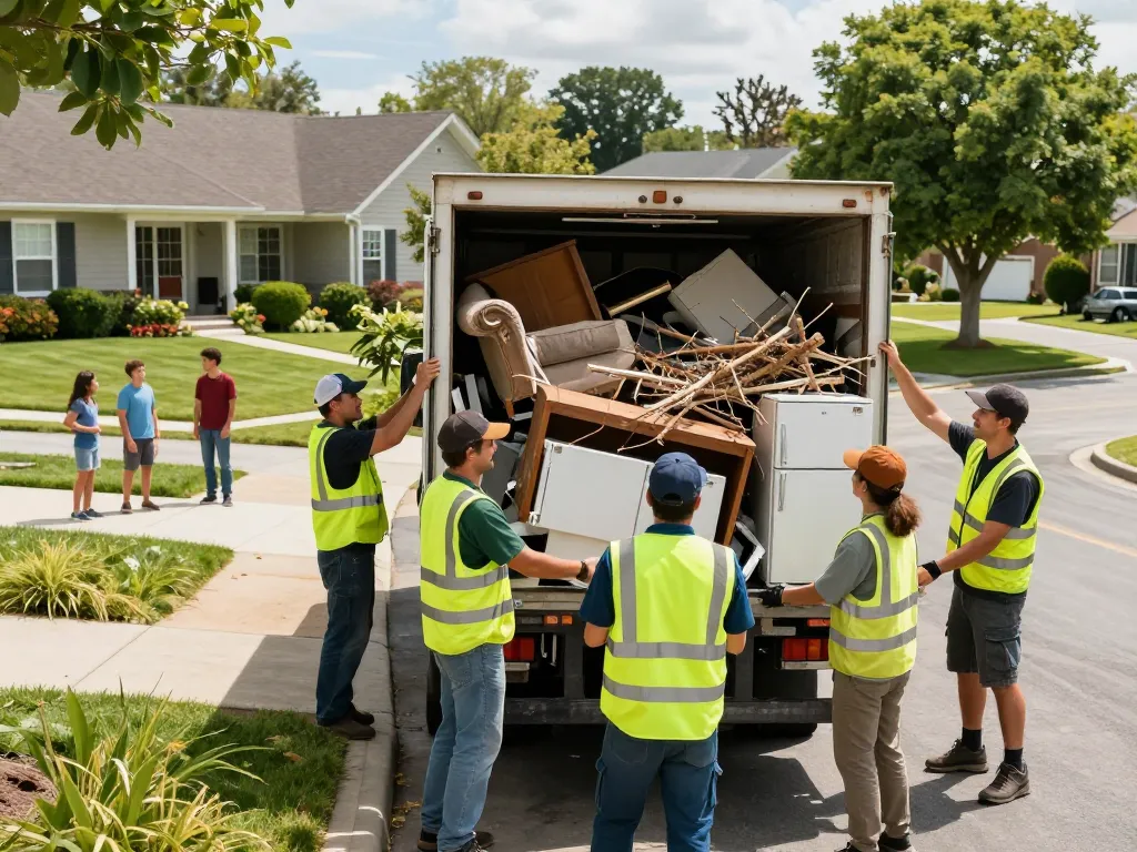 Efficient junk removal in Bergen County by CKM Experts, showcasing team clearing household items.