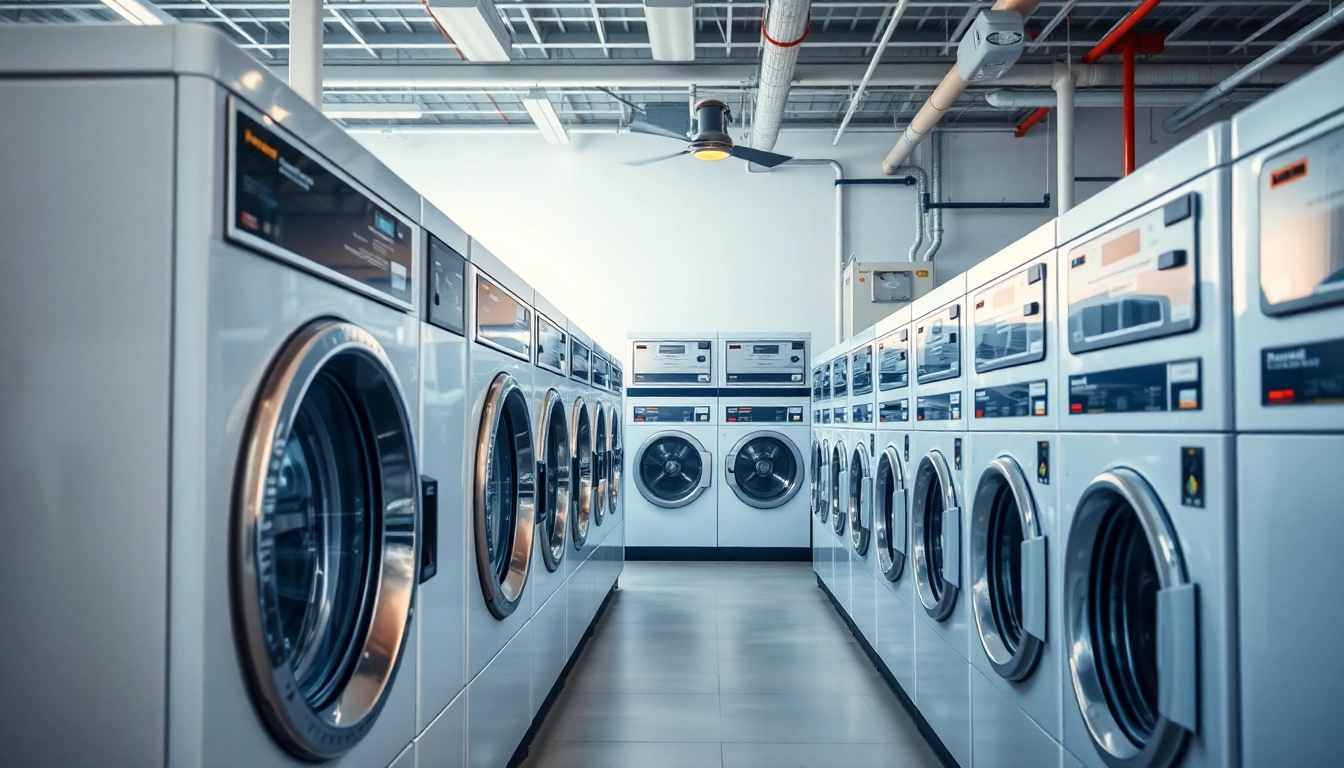 Laundry Equipment Suppliers showcasing modern commercial laundry machines and efficient workspace.
