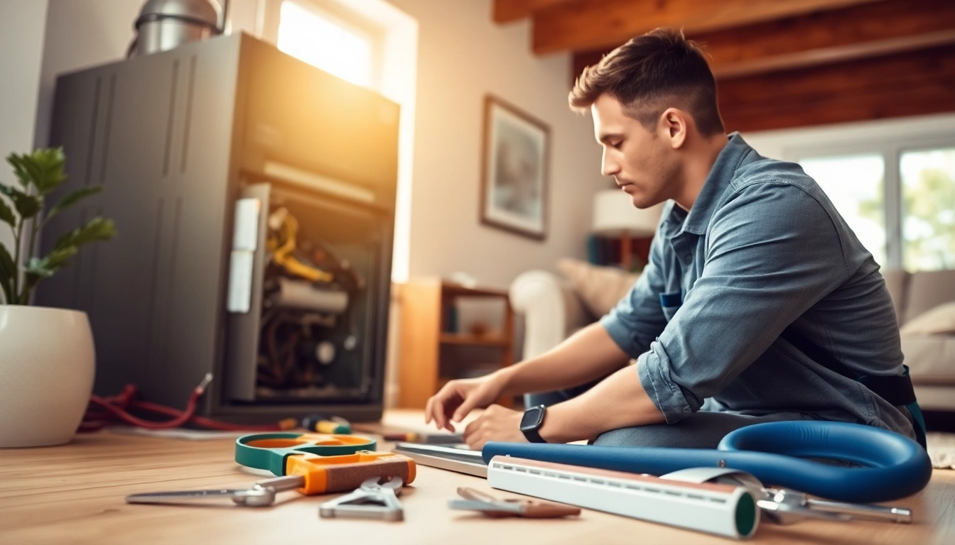 Expert performing furnace repair south salem in a warm, inviting home environment.