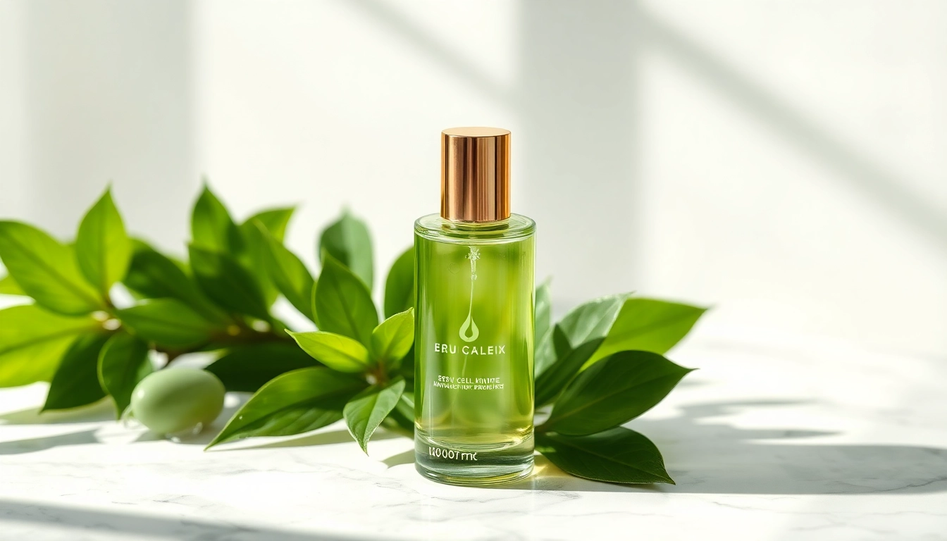 Showcasing stem cell skincare product in a natural setting, highlighting its rejuvenating qualities.